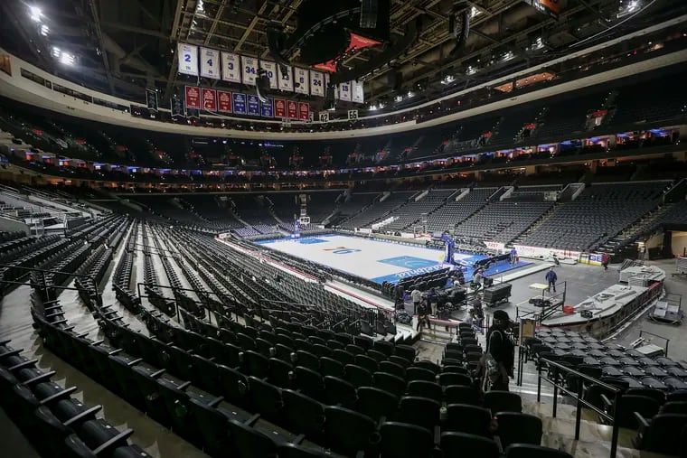 An empty Wells Fargo center after the coronavirus outbreak put the NBA season on hold back on March 11.