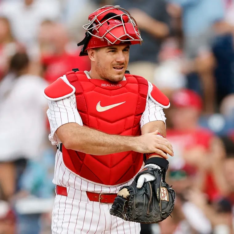 Phillies catcher J.T. Realmuto is expected to miss a few days after fouling a ball off his left knee Friday night.