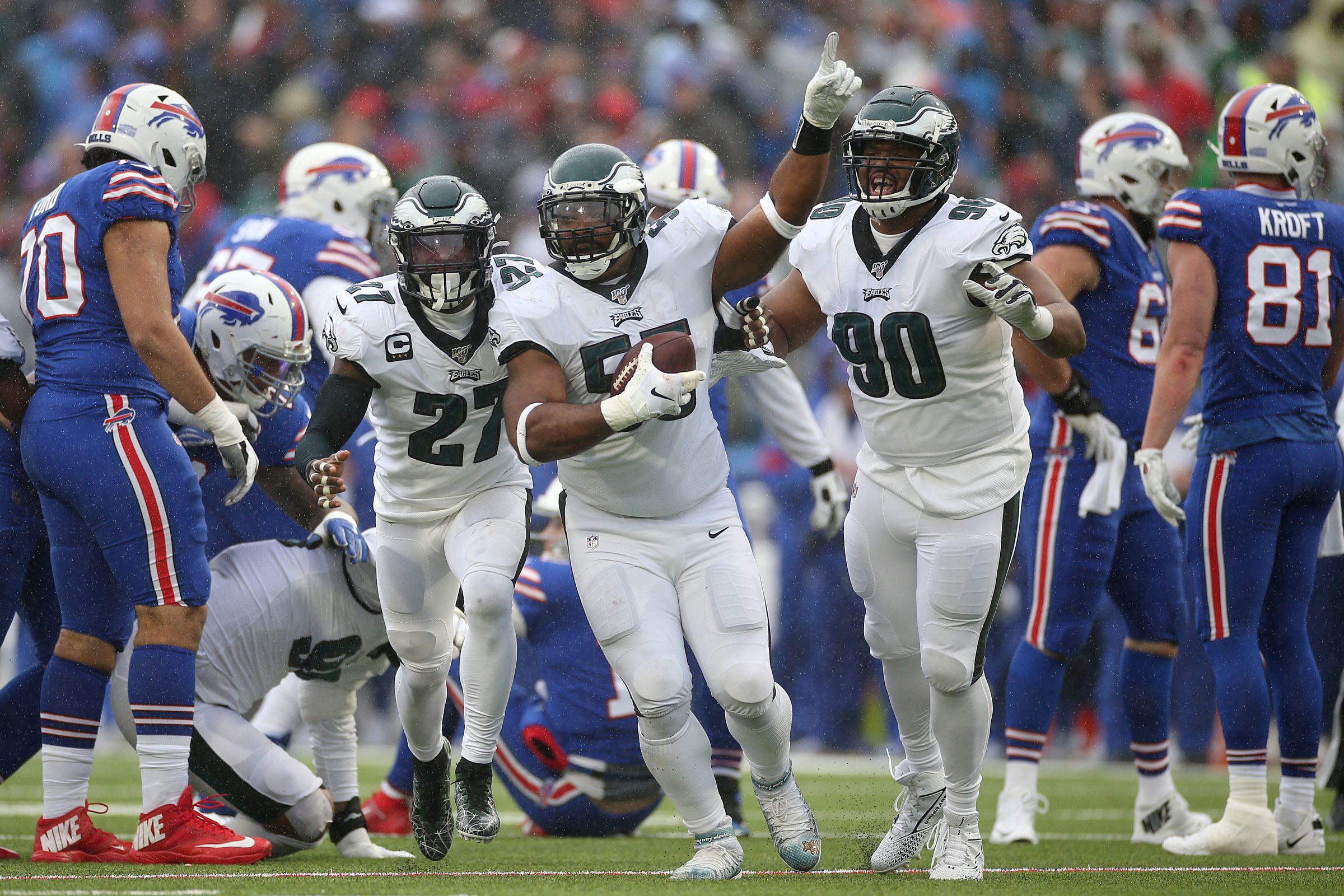 Philadelphia Eagles' Ronald Darby, left, blocks a pass intended for Buffalo  Bills' John Brown d …