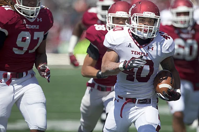 Temple University held its traditional Cherry and
White football game Saturday afternoon at it's North Philly training
facility Edberg-Olson Hall. (Ed Hille/Staff Photographer)