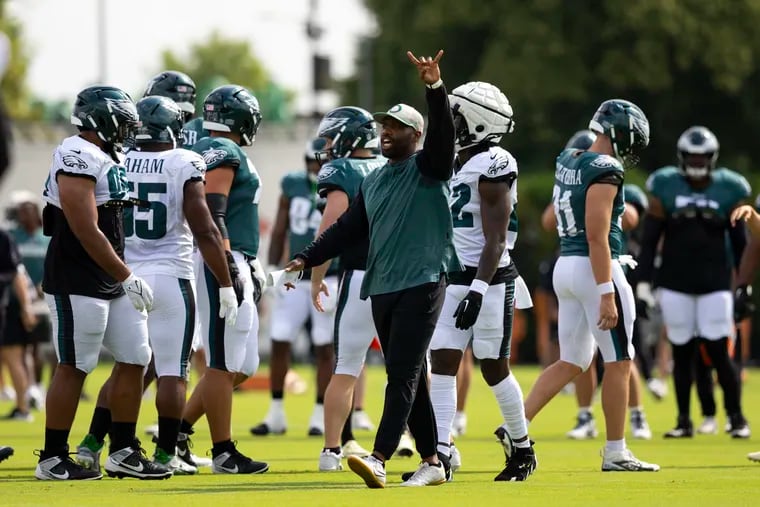 Eagles special teams coordinator Michael Clay during training camp at the NovaCare Complex on Tuesday.