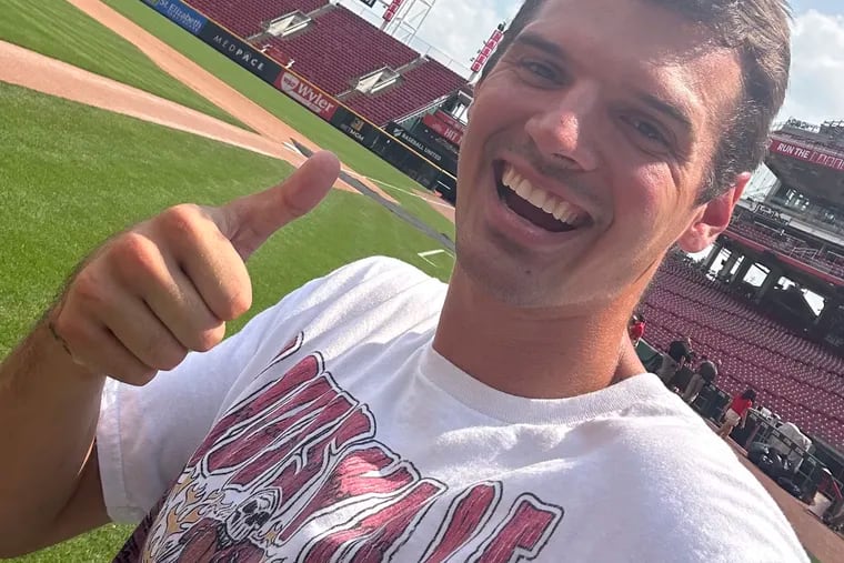 TikToker GFed who is popular for his "How long can I stay?" videos in sports stadiums, recently challenged himself to stay on for an hour in Citizens Bank Park. Photo from an earlier visit to the L&N Federal Credit Union Stadium in Louisville, Ky.