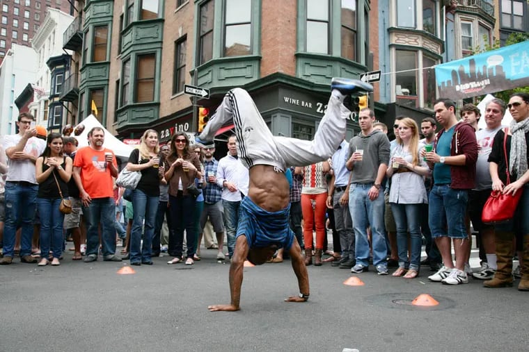 The annual Midtown Village Fall Festival (pictured here in 2012) stretches along 13th Street from Locust to Market Streets. The festival offers food, drink, and craft vendors, live music, and a pop-up beer garden.