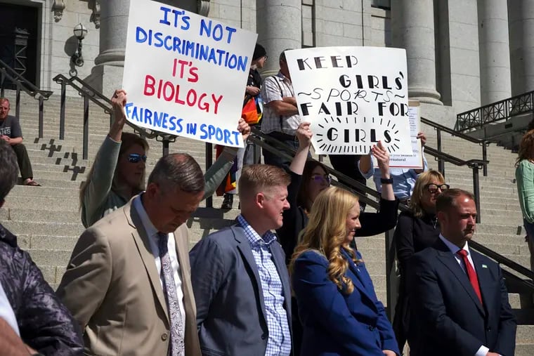 Lawmakers listen as parents speak about the prospect of their children competing against transgender girls in school sports at the Utah State Capitol on March 25 in Salt Lake City.