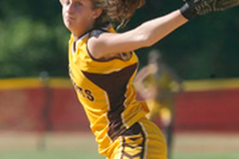 St. Hubert&#0039;s pitcher Heather Brabazon started out shaky but settled down and hurled a three-hitter with eight strikeouts.