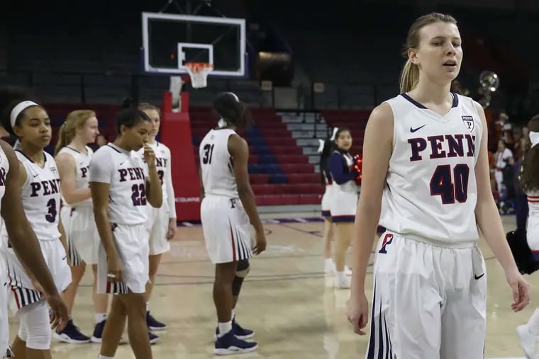 Emily Anderson and her Quakers teammates, pictured after a loss to Princeton in February of last season, dropped their first game of the 2019-20 campaign to Duke on Friday.