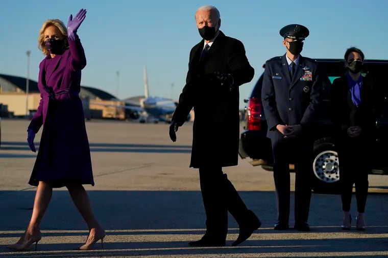 President-elect Joe Biden and his wife Jill Biden arrive at Andrews Air Force Base.