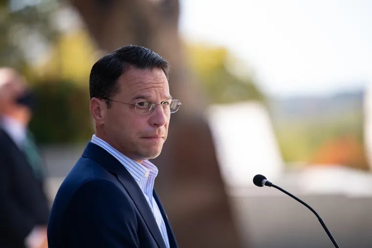 In this 2020 file photo, then-Attorney General Josh Shapiro speaks on the steps of the courthouse in Montgomery County, where he grew up and still lives.