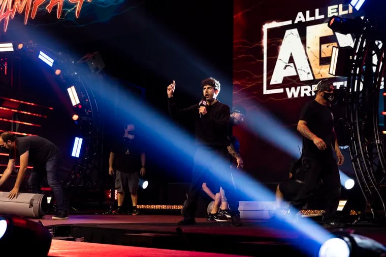 Tony Khan, president and CEO of AEW, makes an appearance at the AEW Dynamite show in Philadelphia.