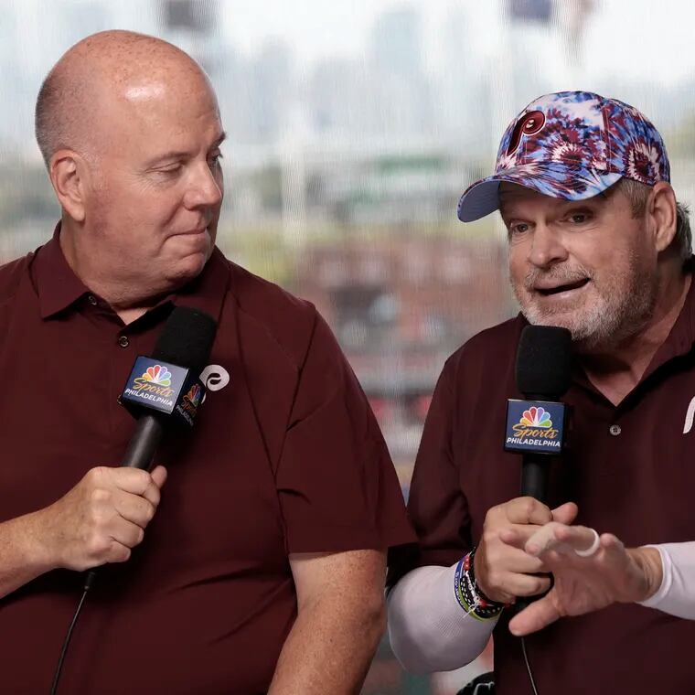 NBC Sports Philadelphia announcers Tom McCarthy (left) and John Kruk. The Phillies are in the middle of a 25-year-deal that will keep them on the network through the 2041 season.