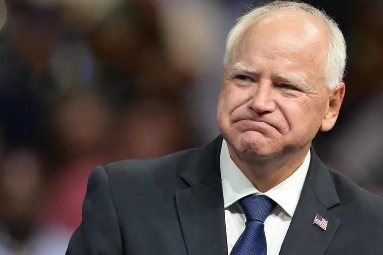 Minnesota Gov. Tim Walz speaks at a rally at the Liacouras Center at Temple University in Philadelphia on Tuesday, Aug 6, 2024. Harris announced the selection of Walz ahead of their visit to Philadelphia.