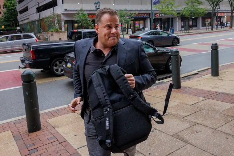 Josh Verne arrives at the James A. Byrne United States Courthouse in Philadelphia on Thursday. He pleaded not guilty to federal fraud charges. The government says he used part of the $31 million he raised for start-up businesses from friends, neighbors and prominent Gladwyne neighbors on personal expenses.