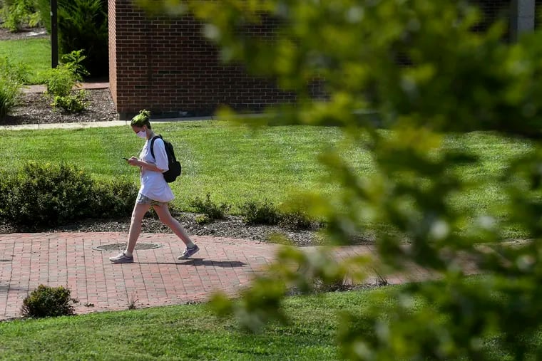 A student on the campus of the University of Maryland at College Park in September 2020. Recently, campus police were summoned after a bias report against students playing a video game that required them to come up with off-color responses to question prompts.