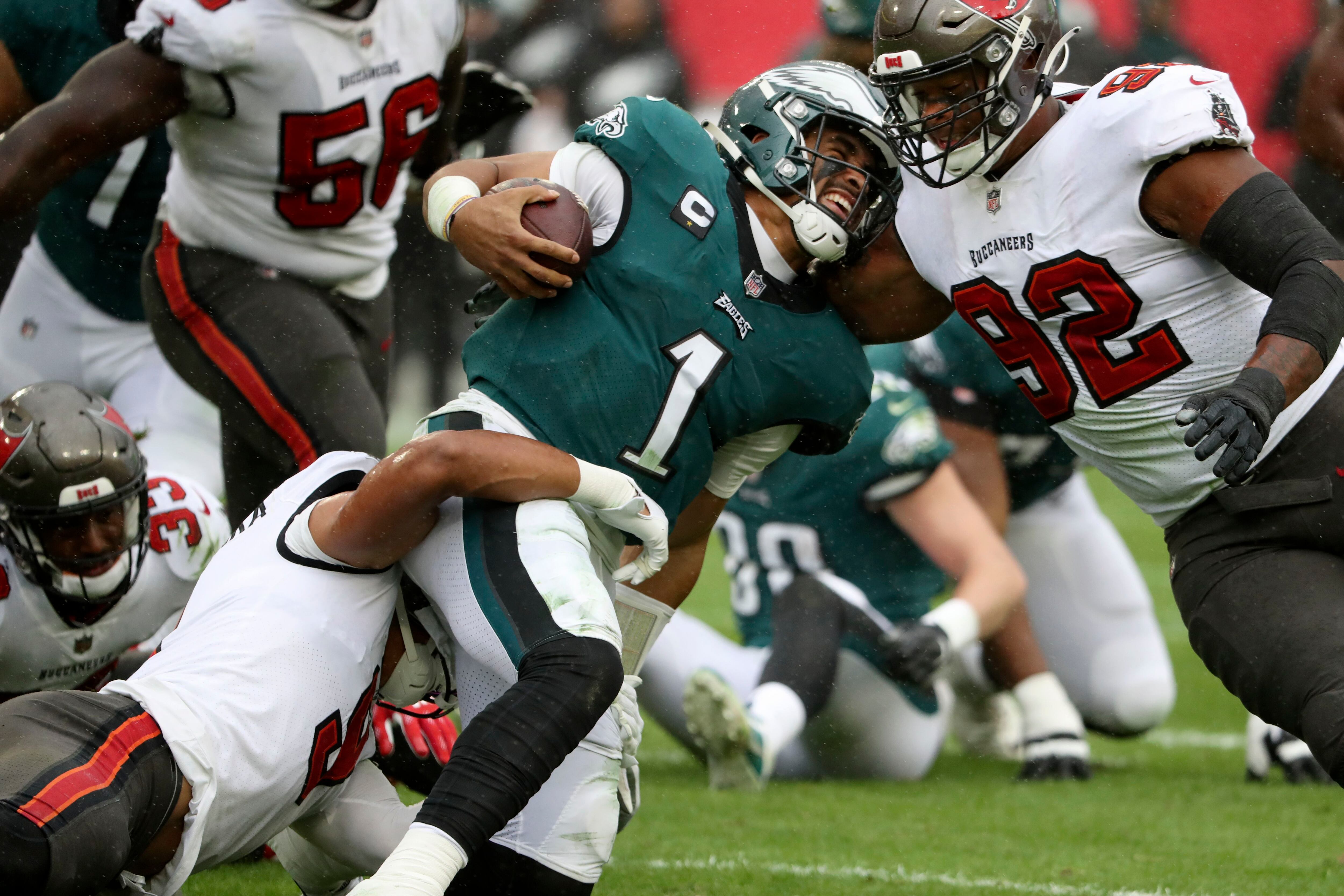 Philadelphia Eagles Shirt Logo Peeling Up On Corner Jalen Hurts