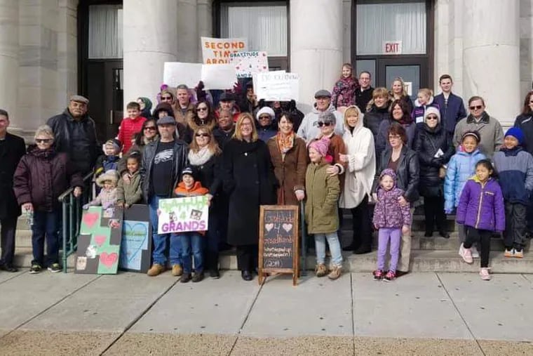 Delaware County District Attorney Katayoun Copeland joined an event recognizing grandparents who have become caregivers as a result of the heroin and opioid epidemic. The gathering was held in front of the courthouse in Media in February 2019.