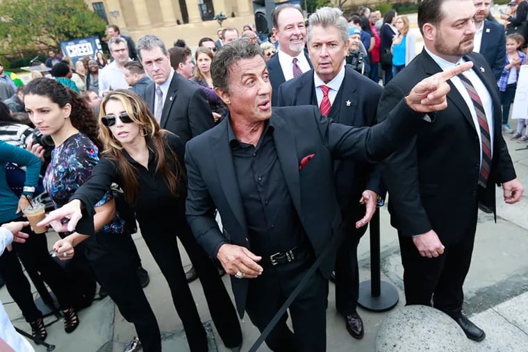 Sylvester Stallone arrives on the steps of the Philadelphia Museum of Art Friday, November 6, 2015 for a press conference for his movie "Creed."