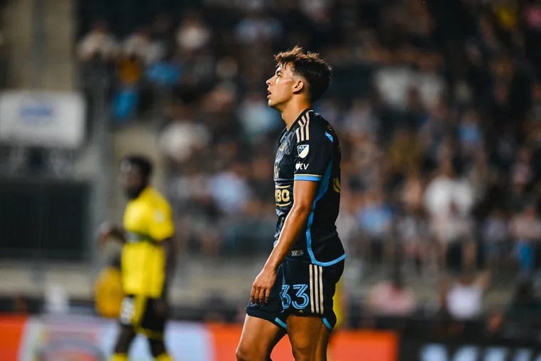 Quinn Sullivan reacts after a moment that didn't go the Union's way in Wednesday's 1-0 loss to Columbus at Subaru Park.