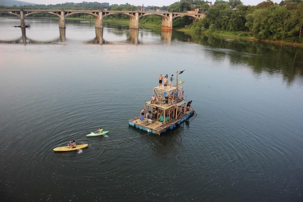 Pennsylvania friends float giant, manmade raft down Susquehanna River