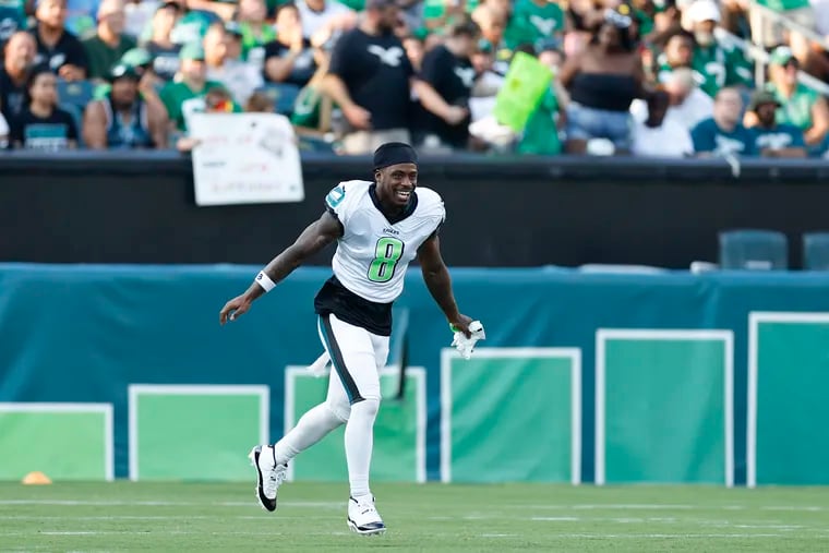 Eagles safety C.J. Gardner-Johnson runs before the start of public practice at Lincoln Financial Field on Aug. 1.