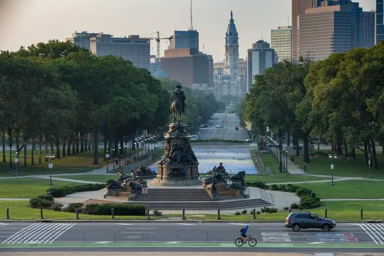The Benjamin Franklin Parkway as seen from the steps of the Philadelphia Museum of Art, Tuesday morning, July 27, 2021.