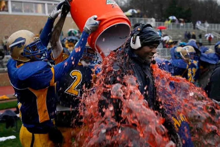 Zack Valentine gets a Gatorade dousing as the Thundering Herd celebrate winning the South Jersey Group 1 final.