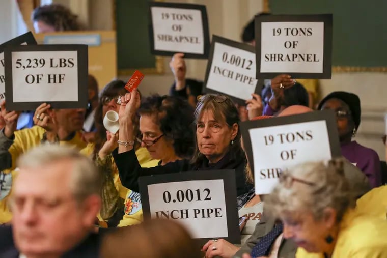The 2019 refinery explosion, by the numbers: Protesters at a City Council hearing after accident at Philadelphia Energy Solutions take note of the release of deadly hydrofluoric acid during the accident, which was caused by a corroded pipe that failed.