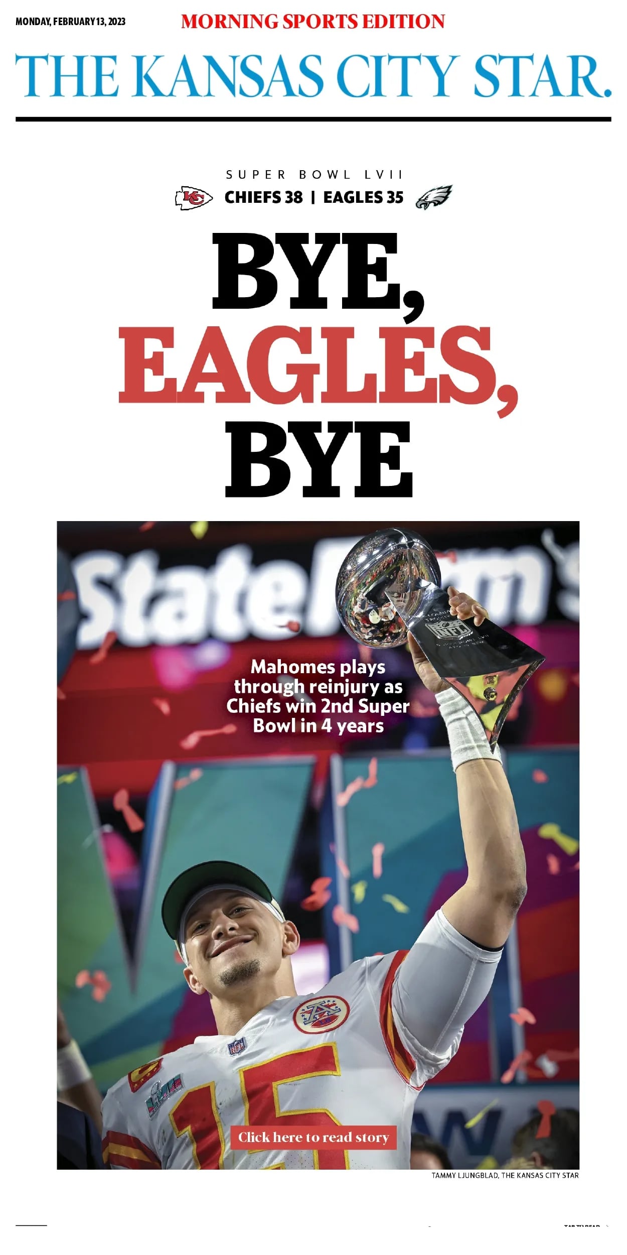 Super Bowl LVII: Front pages of Kansas City Star, Philadelphia Inquirer and  Daily News