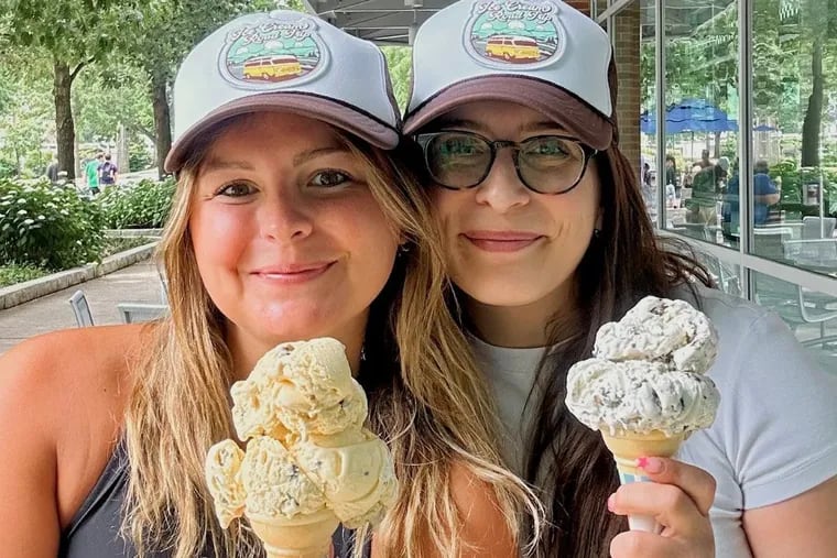 Maddie Smith (left) and Mia Svirsky, the American Dairy Association North East's first Chief Ice Cream Officers, sample some scoops and cones on their road trip in June and July of Pennsylvania dairy creameries.