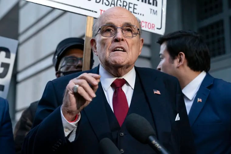 Former Mayor of New York Rudy Giuliani speaks during a news conference in 2023.