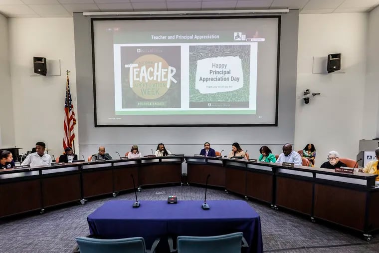 The Philadelphia school board, pictured at its May 30 meeting.