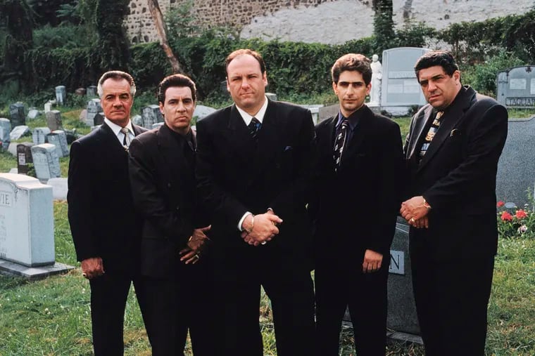 This undated image released by HBO shows the cast of the hit series, "The Sopranos," Tony Sirico (from left), Steve Van Zandt, James Gandolfini, Michael Imperioli, and Vincent Pastore. (Anthony Neste/HBO via AP)