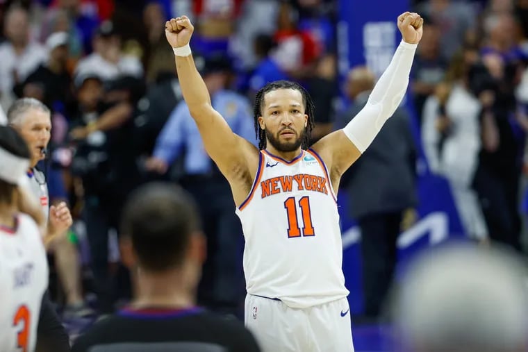 Knicks guard Jalen Brunson celebrates a Game 6 win against the Sixers on May 2.