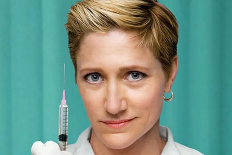 Edie Falco, who formerly portrayed Carmela Soprano on HBO, stars as "Nurse Jackie" which debuts at 10:30 tonight on Showtime.