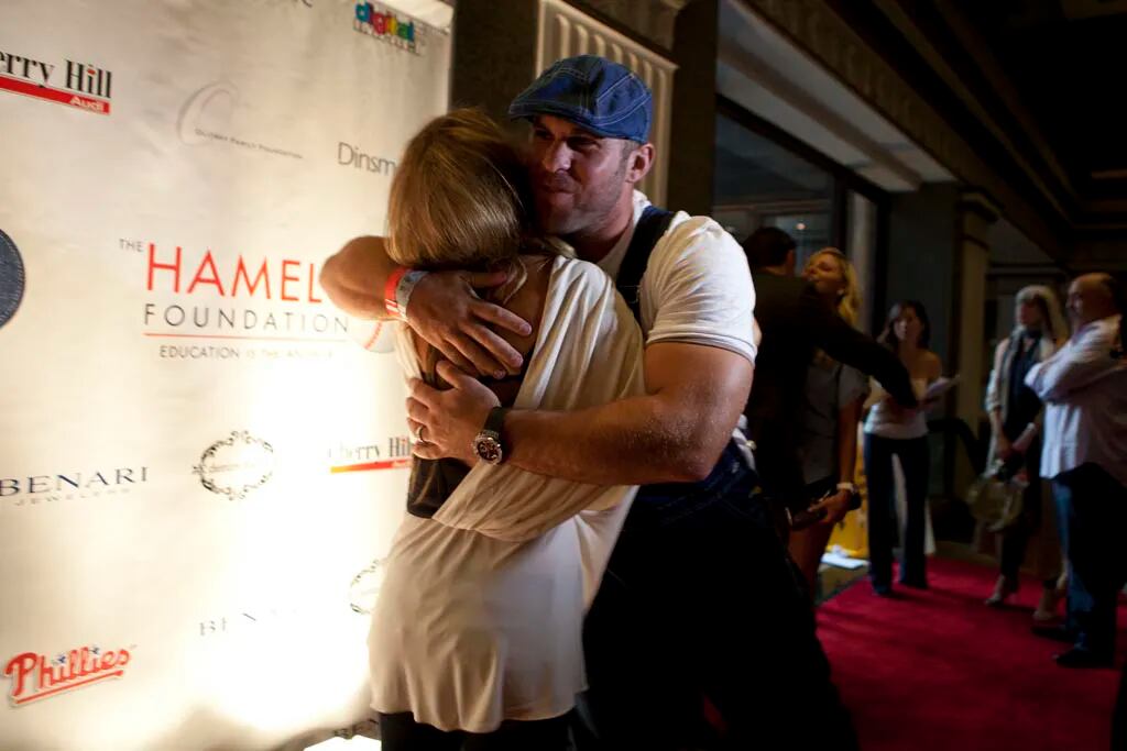 Philadelphia Phillies Pitcher Cole Hamels and wife Heidi head the Hamels  Foundation as it presents Diamonds & Denim on August 27, 2012 at the  Crystal Tea Room, Philadelphia, Pennsylvania with many of