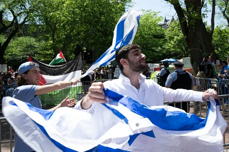 Pro-Israel supporters chant in protest in May at the University of Pennsylvania encampment.