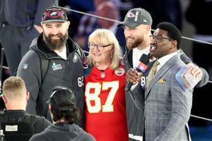 Jersey worn by Donna Kelce during Super Bowl LVII enshrined in Pro