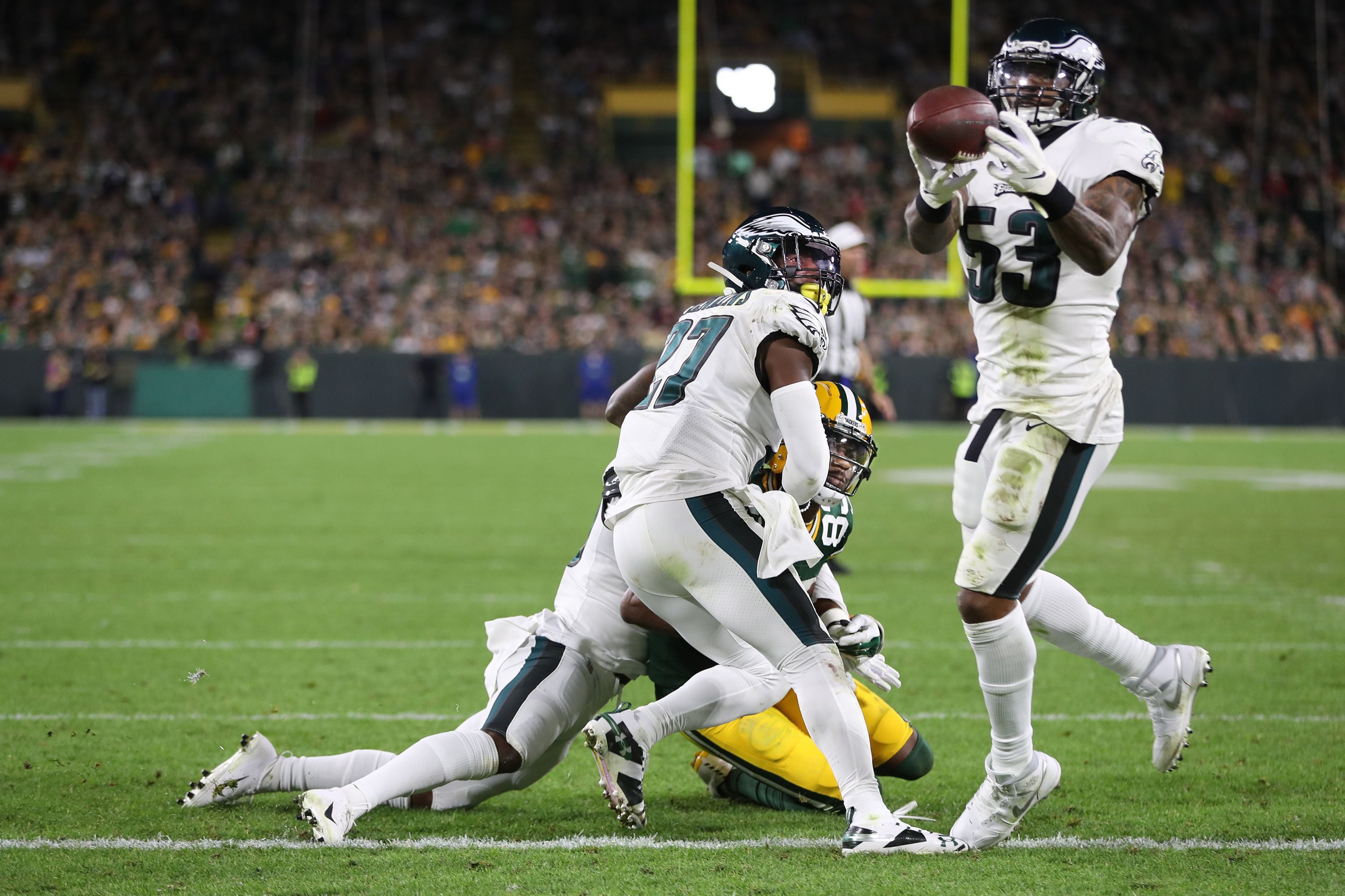 Eagles outlast Green Bay Packers as Craig James' deflection, Nigel  Bradham's interception seal a huge victory