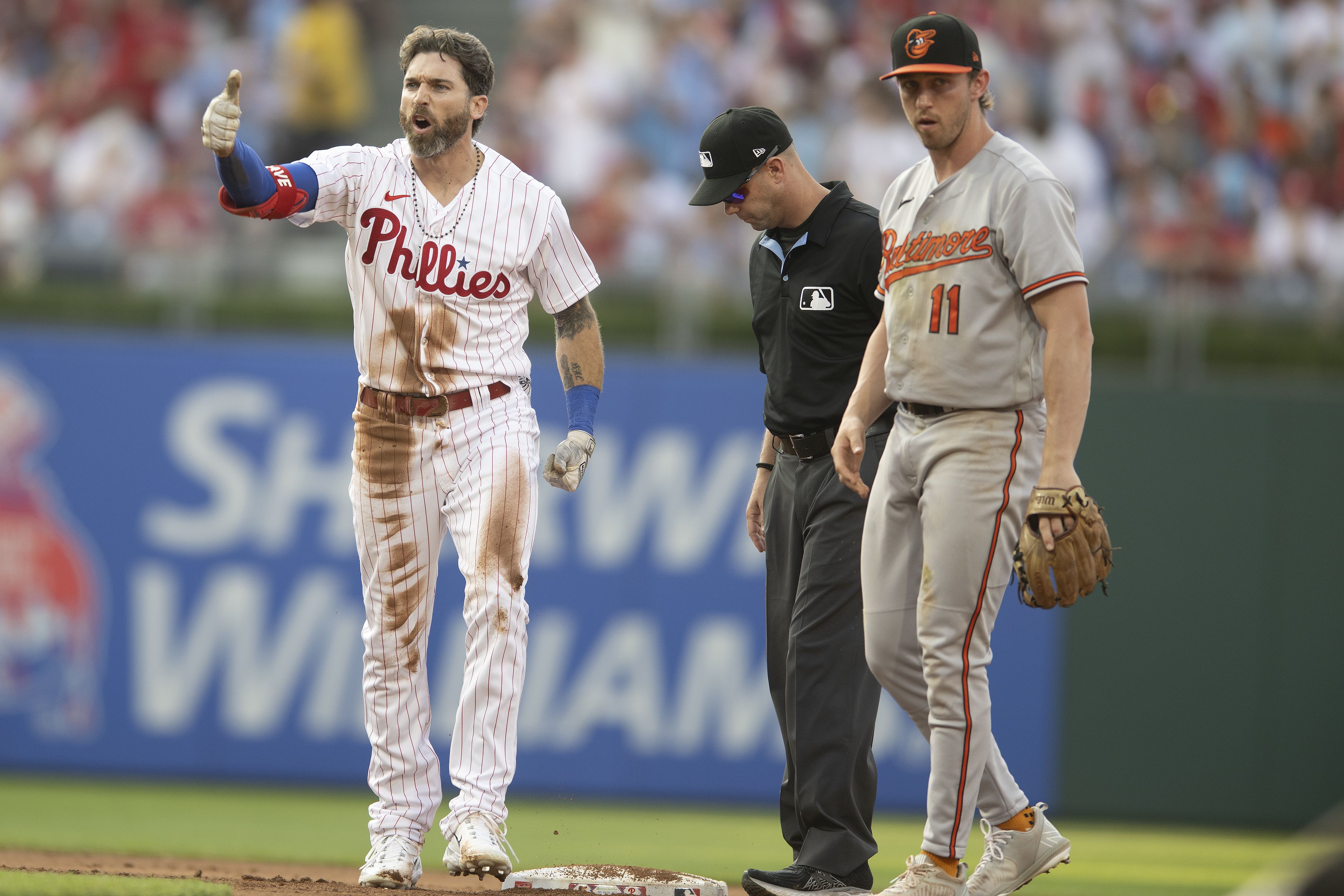 Philadelphia Phillies' Edmundo Sosa reacts during a baseball game