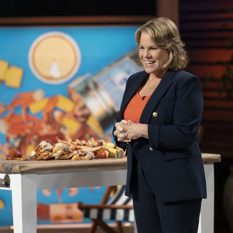 Danielle Mahon, originally from South Jersey, pitching her company, Topsail Steamer, on ABC's Shark Tank in an episode scheduled to air Oct. 25, 2024. The company has four locations at the Jersey Shore. The company makes seafood steam pots in a single-use pot for customers to take home and steam themselves.