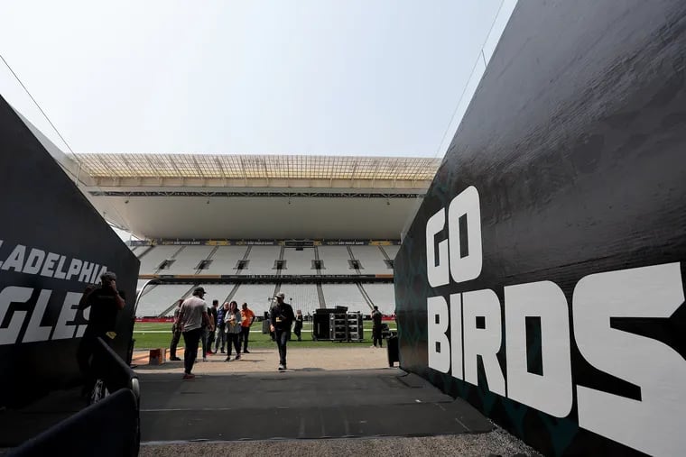 A view of the Eagles' entrance at Corinthians Arena in São Paulo, Brazil. The Packers and Eagles will kick off their season tonight.