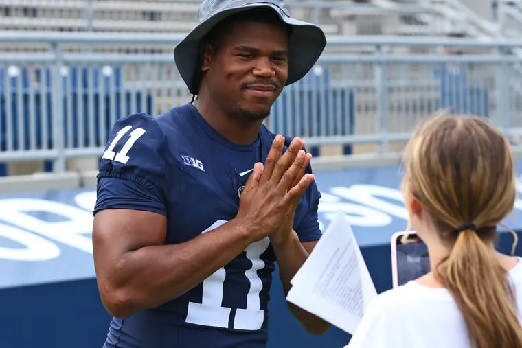 Penn State football linebacker Abdul Carter (11) is one of 75 defensive college football standouts to crack the preseason list for the Bronko Nagurski Award.