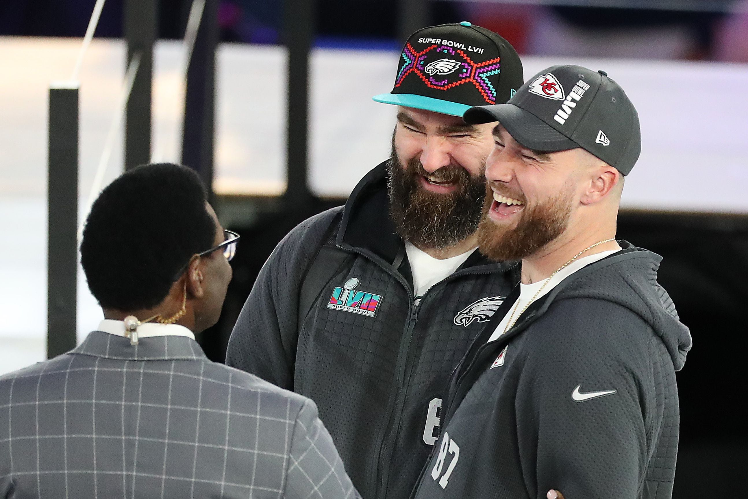 Super Bowl Opening Night highlights: Eagles players speak to media; Donna  Kelce stars