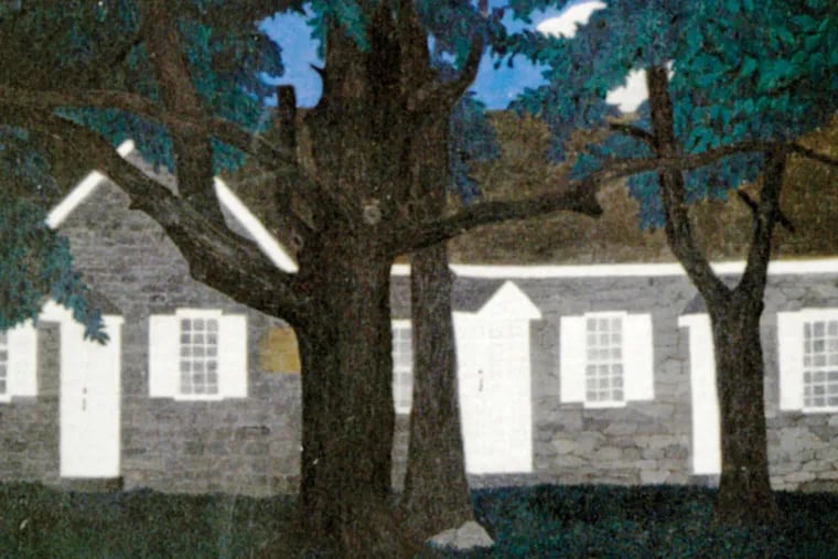 Horace Pippin (1888-1946), Birmingham Meeting House lll, 1941, oil on fabric, 16 x 20 in., Brandywine River Museum of Art, Chadds Ford, Pennsylvania, Museum Volunteers’ Art  Purchase Fund and other funds, 2011