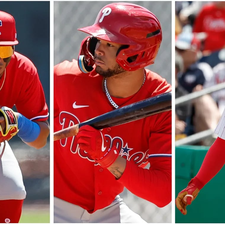 Phillies prospects (left to right) Starlyn Caba, Justin Crawford and Aidan Miller.