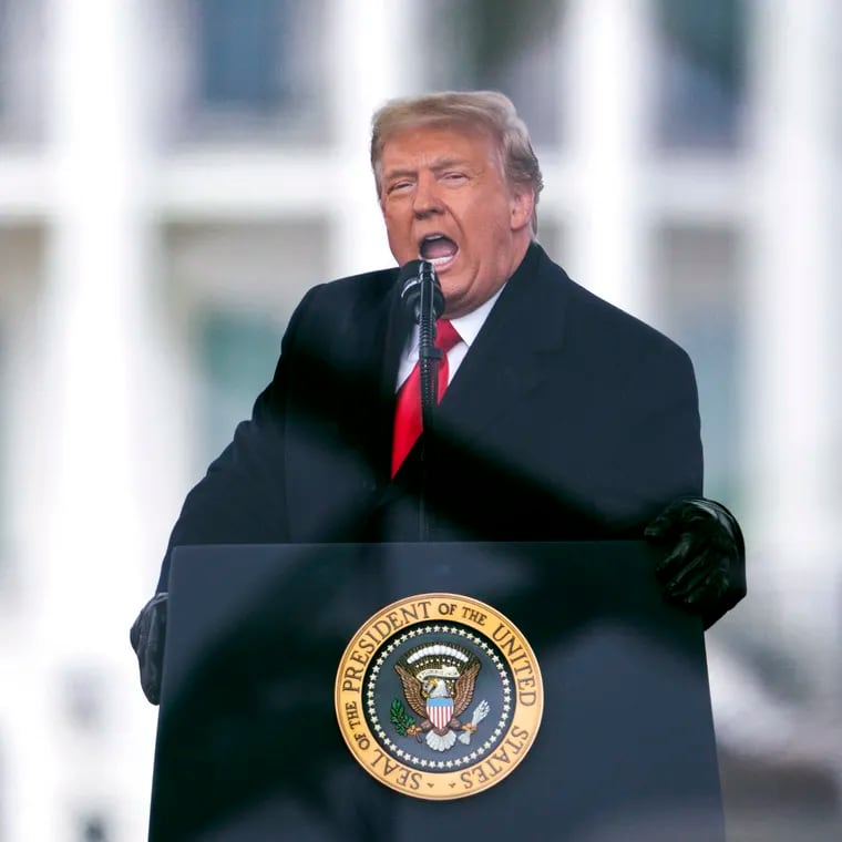 Donald Trump speaks during a rally protesting the Elector College certification of Joe Biden's win in the 2020 presidential race in Washington on Jan. 6, 2021.