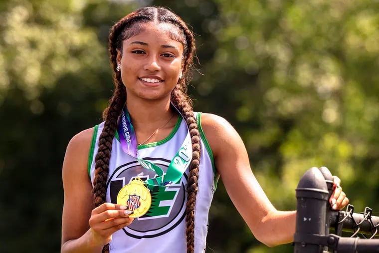 Jasmine Jackson, who'll be a freshman at Winslow Township High, came away from the Junior Olympics with a gold medal and a national record in the 14-year-old girls' 100-meter hurdles.