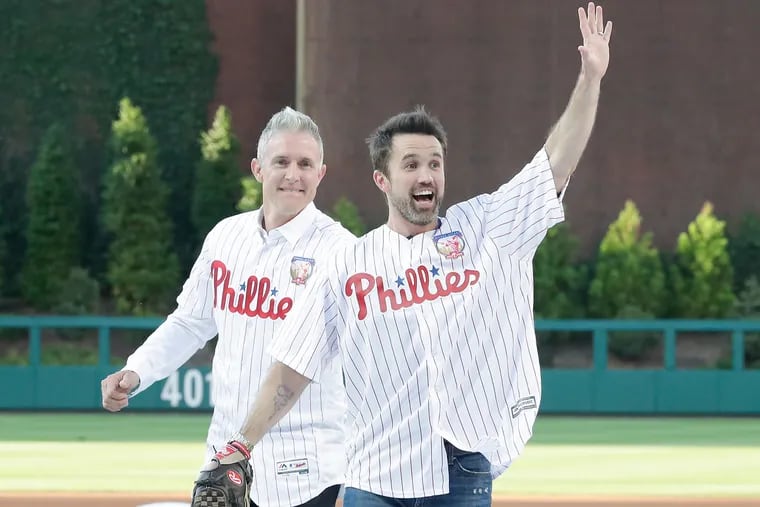Rob McElhenney got to catch the first pitch from Chase Utley on Utley's retirement night back in 2019.