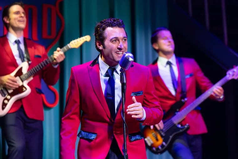 Ken Sandberg, Will Stephan Connell, and Chris Stevens in "Jersey Boys" at the Walnut Street Theatre.