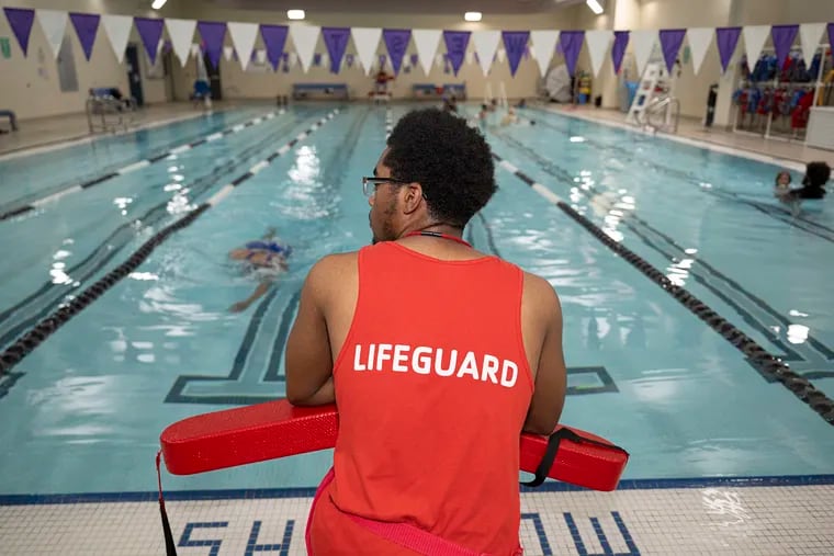 Lifeguard Alexander Whaley at the West Philly YMCA in Philadelphia, Pa. on Thursday, June 6, 2024. A new pilot program at the site trained 10 students this spring to become lifeguards.