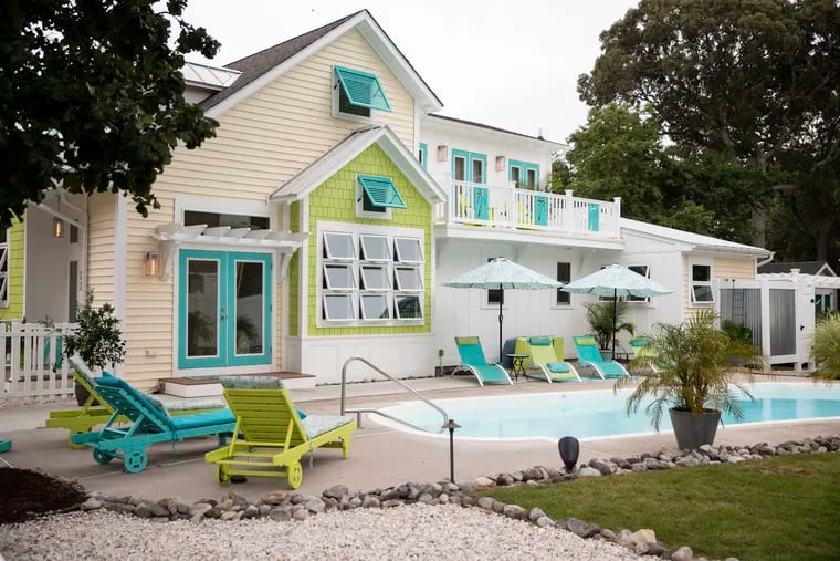 A colorful palette, including pale yellow, Caribbean blue and lime green, can be found inside and outside of Thom and Nanci Piecara’s home in Cape May.